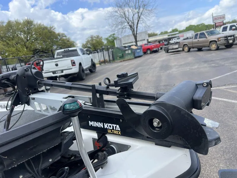 Slide: The Image of Minn Kota Ultrex trolling motor on 2021 Bass Cat Pantera II boat in parking lot. - 41