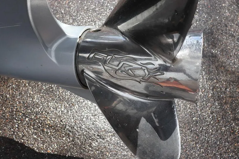 Slide: The Image of Close-up of a Fury propeller on a 2021 Bass Cat Pantera II boat. - 5