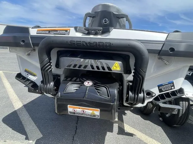 Slide: The Image of 2025 Sea-Doo Waverunner GTX rear view, showcasing design and safety features. - 7