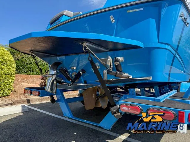 Slide: The Image of 2022 Moomba Makai boat rear view on trailer at VS Marine Boating Center. - 8