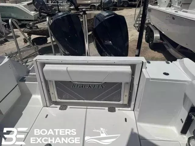 Slide: The Image of 2020 Blackfin 242CC boat with dual engines at Boaters Exchange dealership. - 3