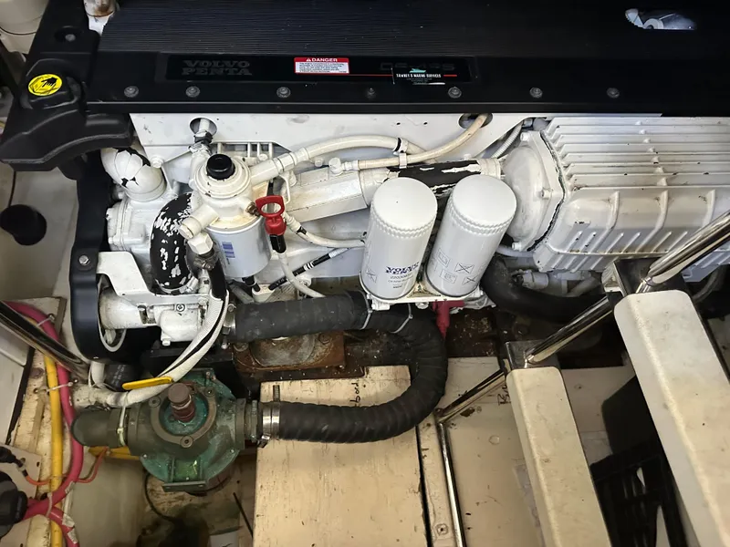Slide: The Image of Engine compartment of a 2007 Carver 43 Motor Yacht with Volvo Penta components. - 45