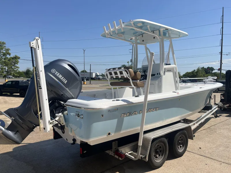 Slide: The Image of 2015 Sea Hunt BX 22 BR boat on trailer with Yamaha outboard motor. - 4
