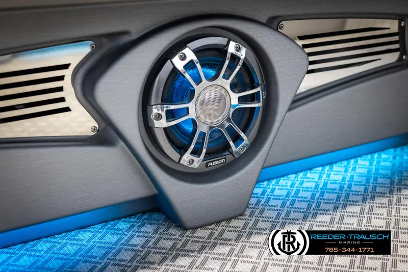 Slide: The Image of Speaker system in 2022 Avalon Catalina VRB boat with blue LED lighting. - 43