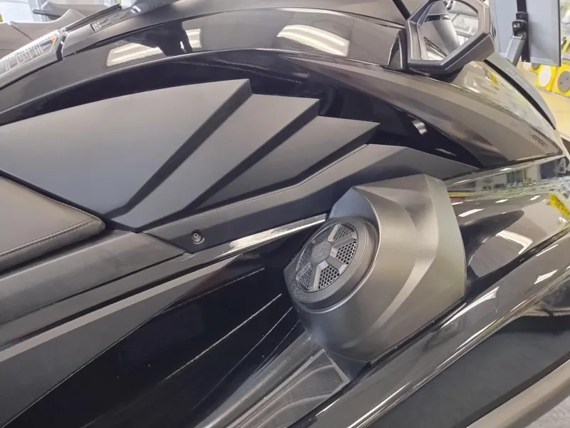 Slide: The Image of 2024 Yamaha WaveRunner GP SVHO, sleek black design with integrated speaker system. - 3