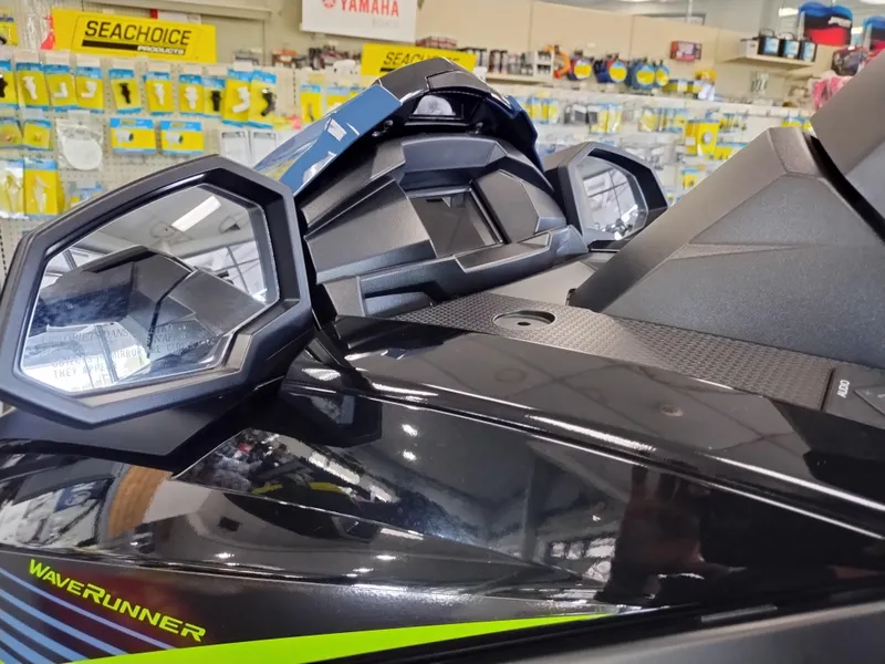 Slide: The Image of 2024 Yamaha WaveRunner VX Deluxe in showroom, featuring sleek design and advanced dashboard. - 10