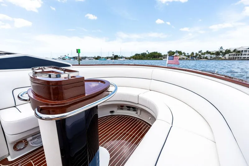Slide: The Image of Luxurious 2015 Riva Aquariva Super yacht interior with white seating and wooden accents. - 29