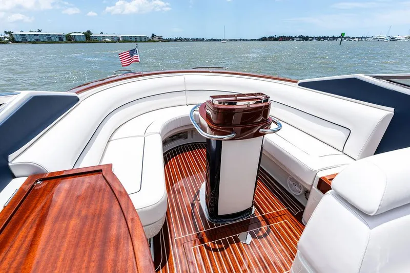 Slide: The Image of Luxurious 2015 Riva Aquariva Super yacht interior with elegant seating and wooden flooring. - 41
