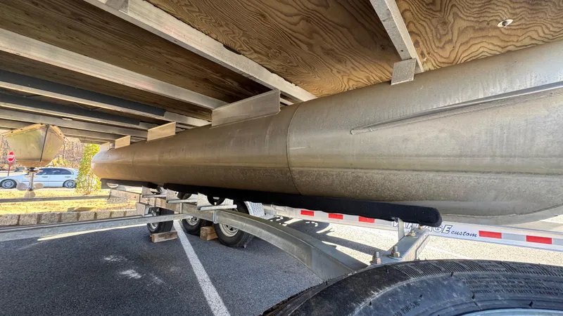 Slide: The Image of 2003 Godfrey Sweet Water pontoon boat on trailer, viewed from underneath. - 4