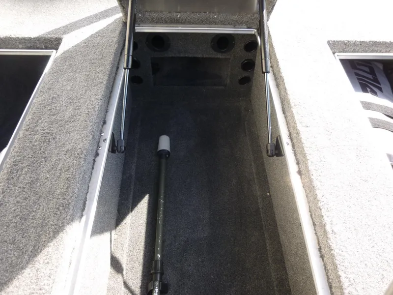Slide: The Image of 2016 Tracker Pro Team 195 TXW boat storage compartment with hydraulic lift supports. - 13