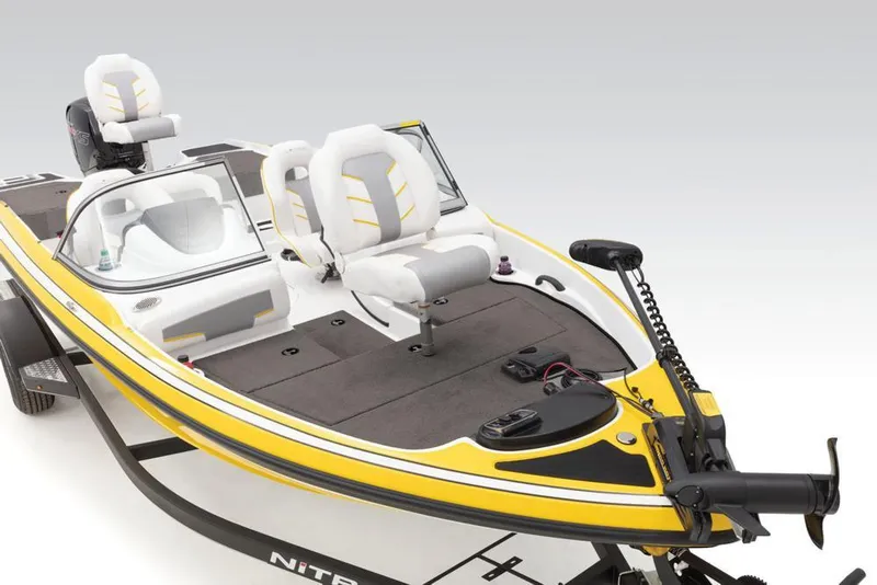 Slide: The Image of 2020 Nitro Z19 Sport boat with yellow accents and dual seating. - 34