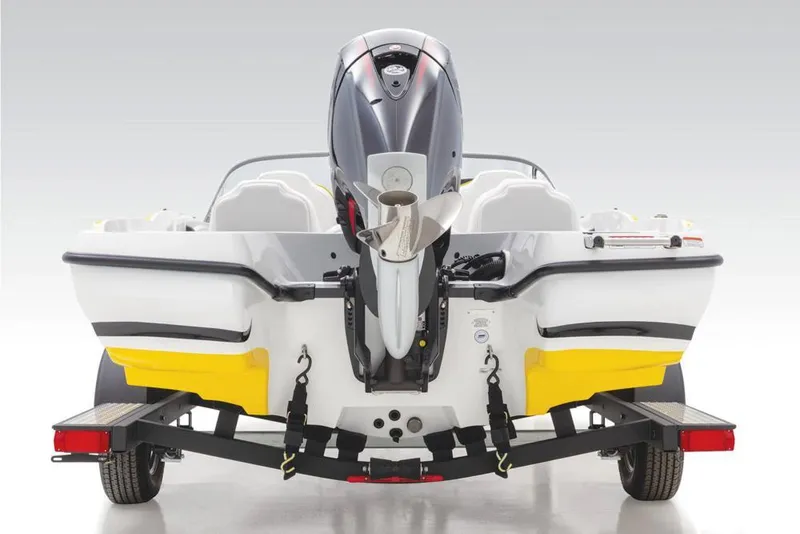 Slide: The Image of 2020 Nitro Z19 Sport boat rear view with outboard motor and trailer. - 40
