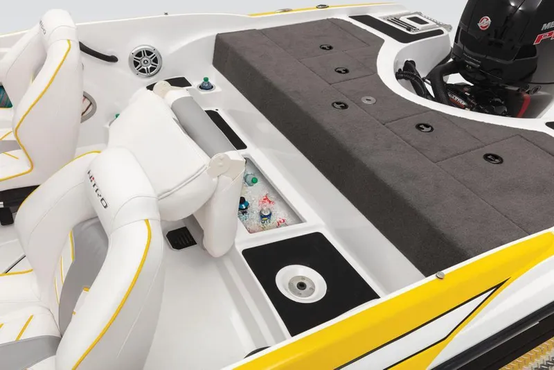 Slide: The Image of 2020 Nitro Z19 Sport boat interior with white seats and storage compartments. - 45