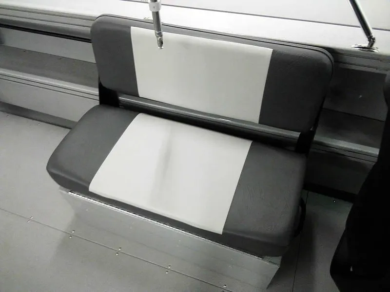 Slide: The Image of 2024 Smoker Craft Phantom 20 X2 OS boat seat, gray and white upholstery. - 22