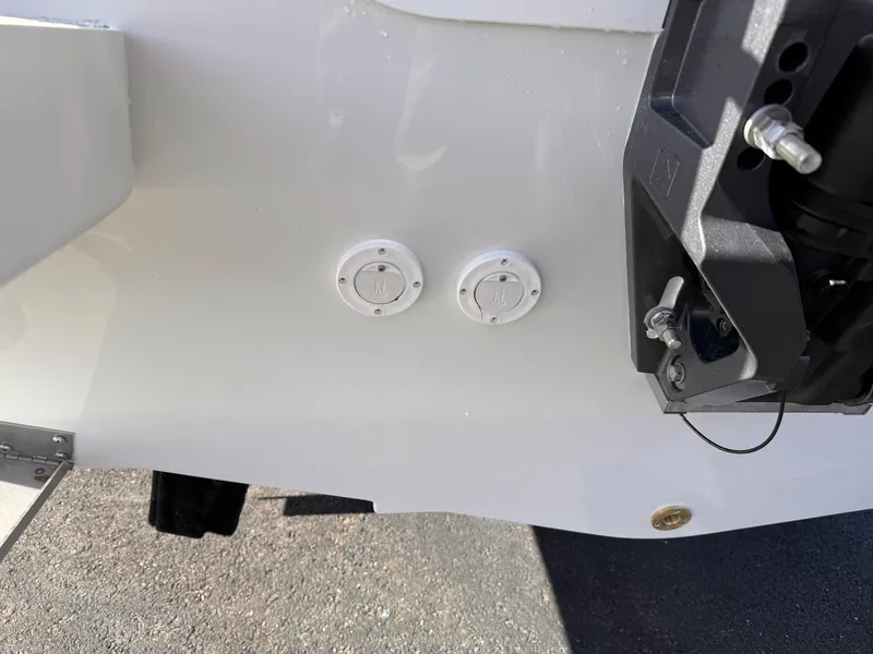 Slide: The Image of 2025 Parker 18SE Center Console boat, close-up of rear hull and fittings. - 41