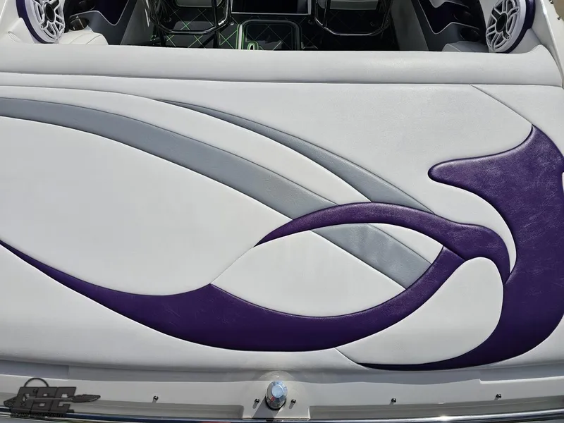 Slide: The Image of Purple and gray upholstery design on a 2007 Nordic 28 Heat MCOB boat seat. - 41