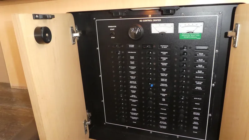 Slide: The Image of Electrical control panel inside 1998 Carver 530 Voyager Pilothouse yacht. - 16