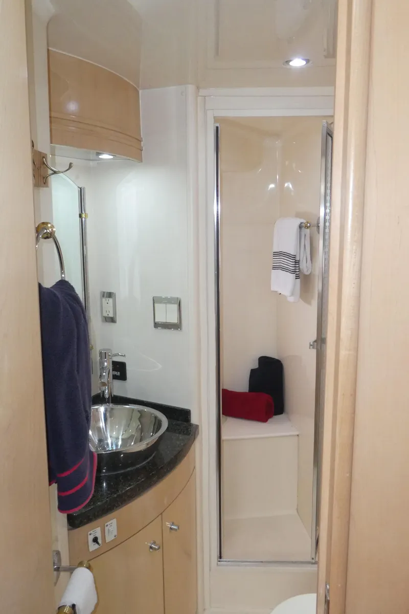 Slide: The Image of Bathroom interior of 1998 Carver 530 Voyager Pilothouse with modern fixtures and shower. - 30