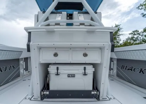 Slide: The Image of 2024 Blackfin 272 boat interior with Yeti cooler and storage drawers. - 9