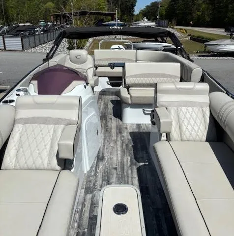 Slide: The Image of 2019 Crest Savannah 250 SLS pontoon boat with luxurious seating and modern design. - 5