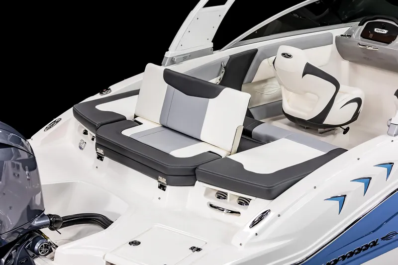 Slide: The Image of 2025 Chaparral 21 SSi OB boat interior with sleek seating and modern design. - 25