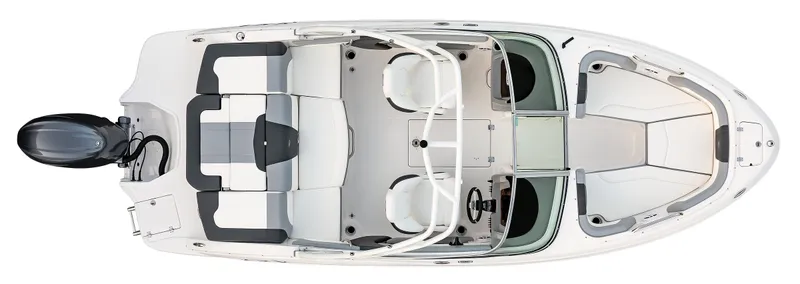 Slide: The Image of 2025 Chaparral 21 SSi OB boat, top view, showcasing spacious seating and sleek design. - 6
