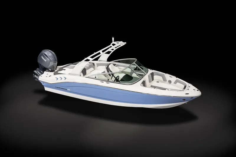 Slide: The Image of 2025 Chaparral 21 SSi OB boat with sleek design and outboard motor. - 8