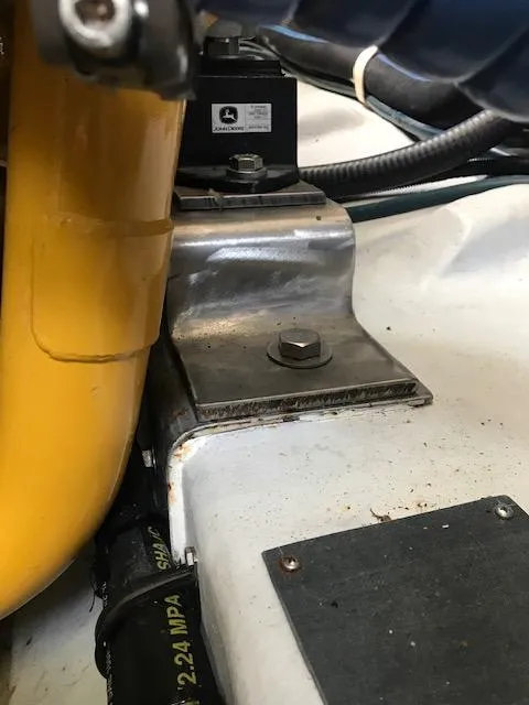 Slide: The Image of Engine compartment of 1999 Provincial 42 Fishing Boat, showing mechanical components and wiring. - 15