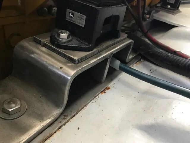 Slide: The Image of Engine mount detail on a 1999 Provincial 42 Fishing Boat. - 16