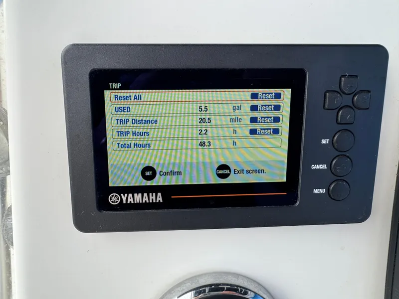 Slide: The Image of Yamaha display showing trip data: 5.5 gallons used, 20.5 miles traveled, 2.2 hours trip time. - 17