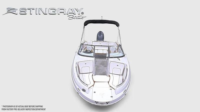 Slide: The Image of 2025 Stingray 211 DC boat, top view, featuring sleek design and spacious seating. - 3
