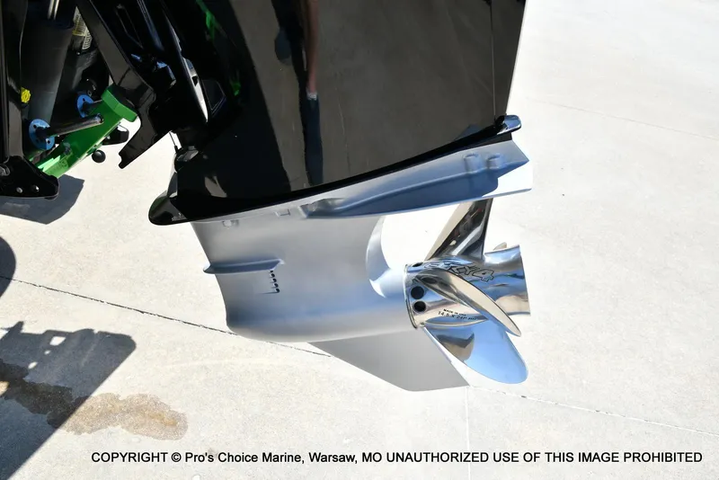Slide: The Image of Close-up of a 2021 Nitro Z20 Pro Pack boat motor and propeller. - 23