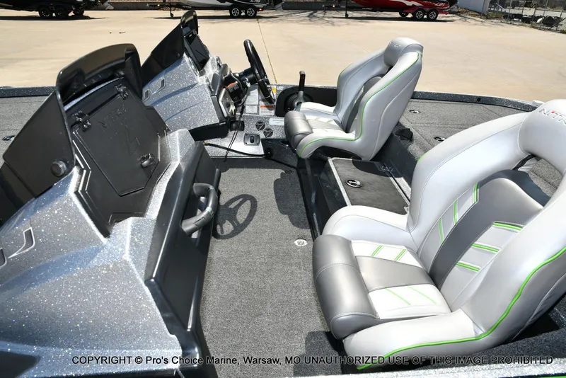 Slide: The Image of 2021 Nitro Z20 Pro Pack boat interior with sleek seating and modern dashboard. - 43