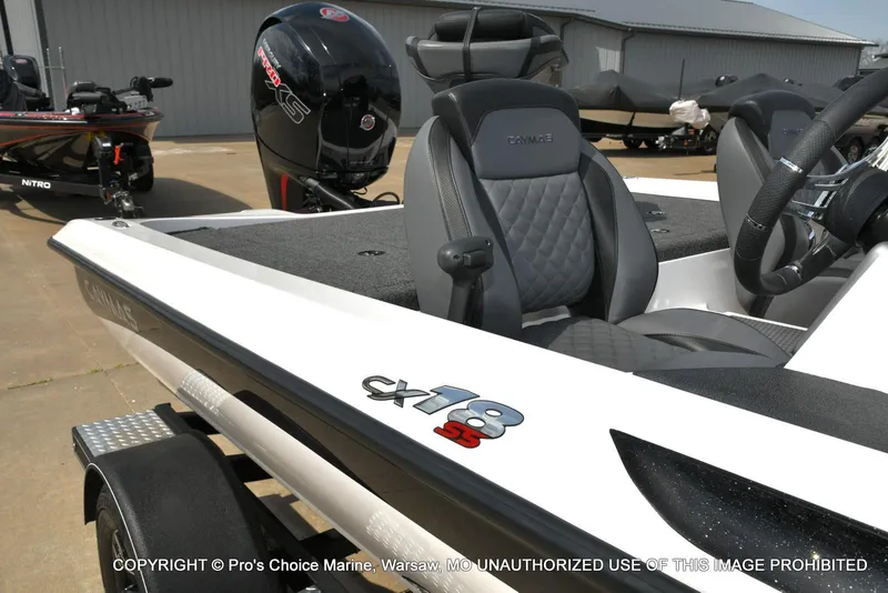 Slide: The Image of 2023 Caymas CX 18 boat with 150 Mercury Pro-XS 4 Stroke engine, featuring sleek design. - 16