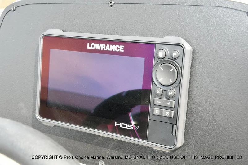 Slide: The Image of Lowrance HDS-7 fishfinder on 2023 Caymas CX 18 boat dashboard. - 41