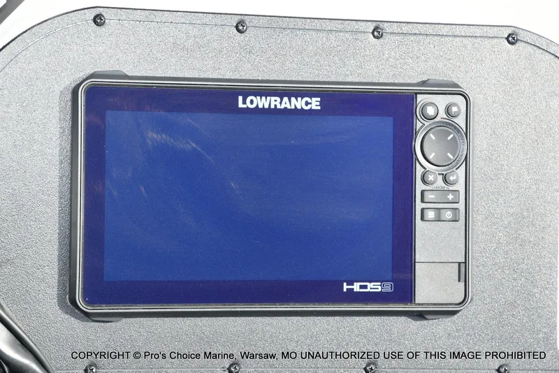 Slide: The Image of Lowrance HDS9 fishfinder on 2023 Caymas CX 18 boat dashboard. - 5