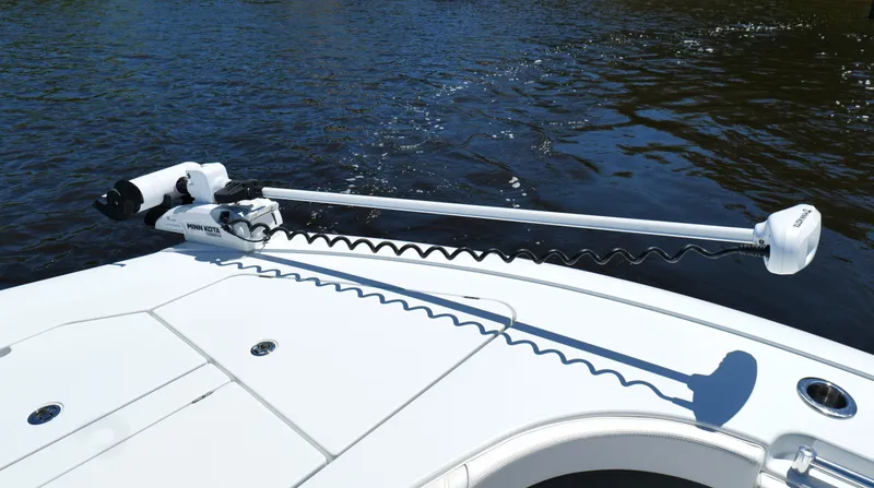 Slide: The Image of 2022 Costa Custom Boats 264 HC with trolling motor on calm water. - 26