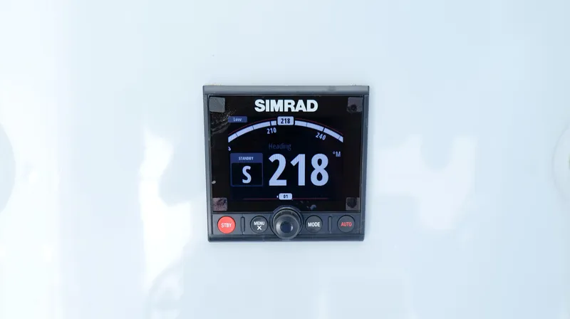 Slide: The Image of Simrad display on 2022 Costa Custom Boats 264 HC, showing heading 218 degrees. - 47