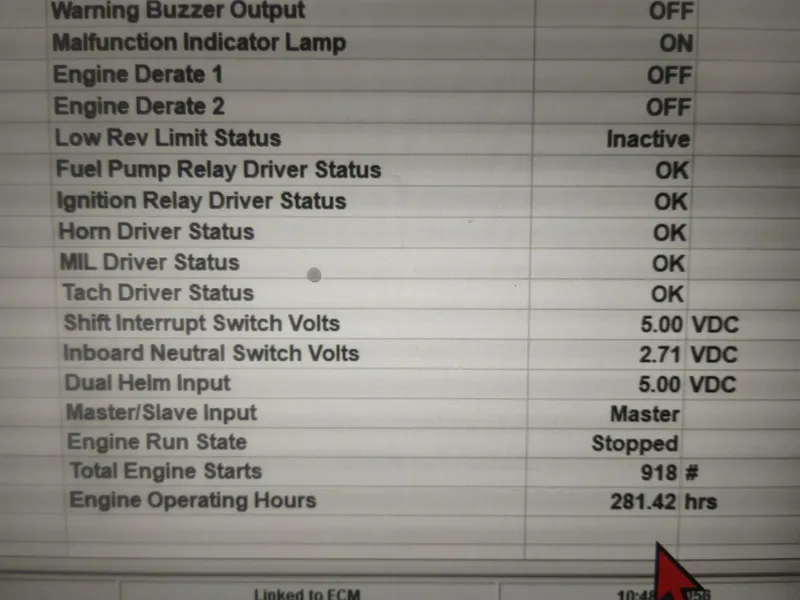 Slide: The Image of Display screen showing engine diagnostics for 2007 Chaparral 276 SSX, including voltages and operating hours. - 16