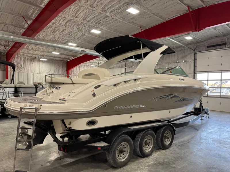 Slide: The Image of 2007 Chaparral 276 SSX boat on trailer in indoor storage facility. - 3