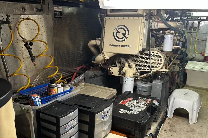Slide: The Image of Engine room of a 1995 Jefferson 48 Rivanna yacht with Detroit Diesel engine. - 34