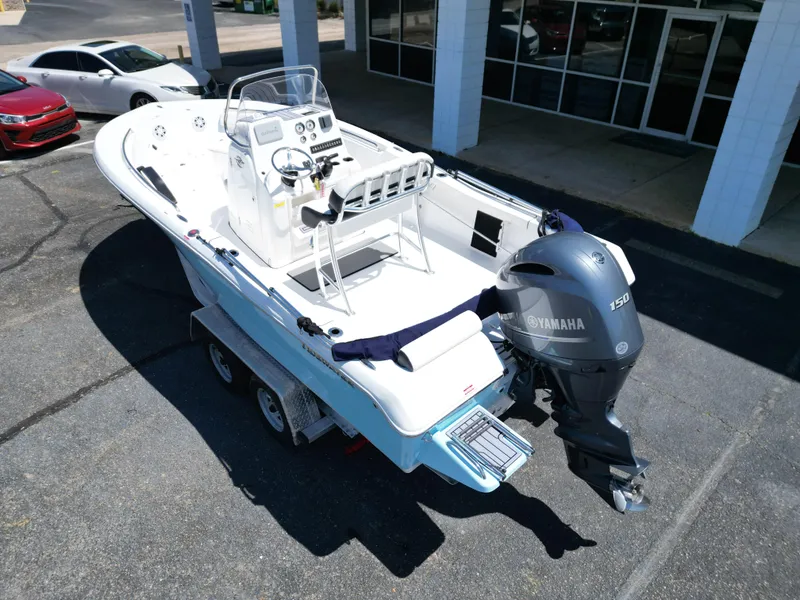 Slide: The Image of 2023 Tidewater 198CC boat with Yamaha 150 engine on a trailer. - 15