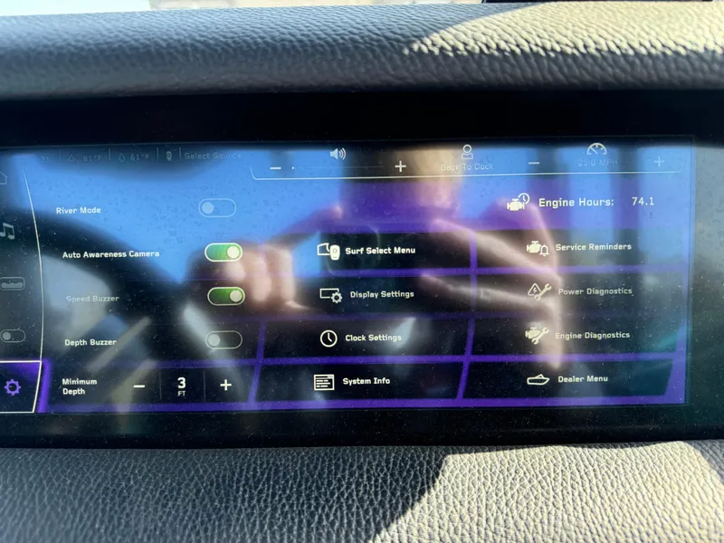 Slide: The Image of Touchscreen display of 2023 Nautique Super Air Nautique S25 showing various boat settings and controls. - 15