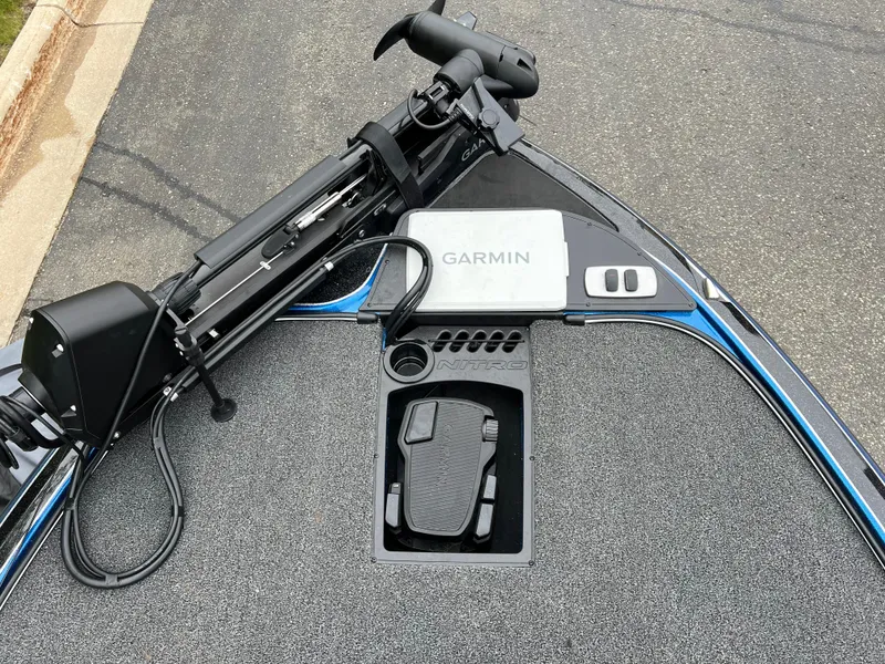 Slide: The Image of 2025 Nitro Z19 Pro boat deck with Garmin electronics, featuring a sleek, modern design. - 5