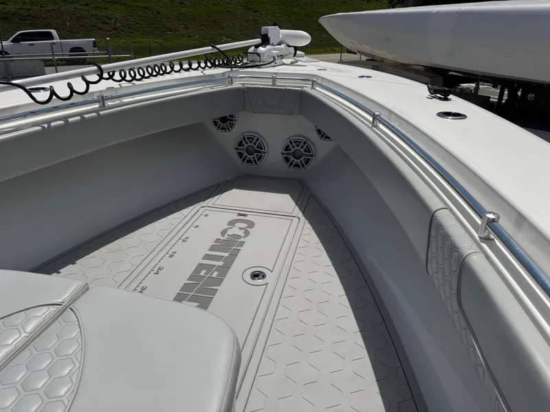 Slide: The Image of 2021 Contender 32ST boat interior with sleek design and modern features. - 23