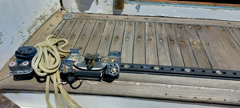 Slide: The Image of Deck of 1955 Concordia 41 Yawl with rope and hardware. - 13