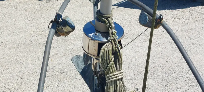 Slide: The Image of Rope and rigging on a 1955 Concordia 41 Yawl sailboat deck. - 9