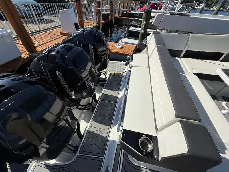 Slide: The Image of 2020 Monterey 385 Super Express boat with powerful engines and spacious seating. - 28