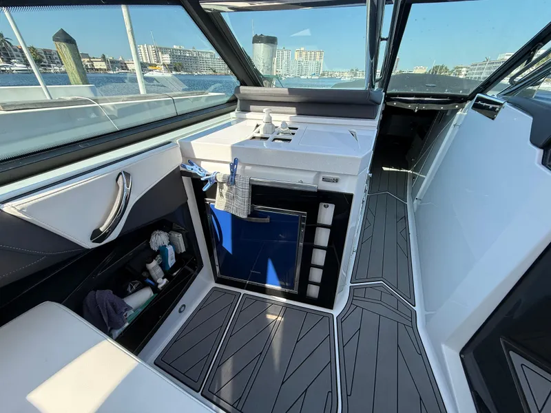 Slide: The Image of Interior of 2020 Monterey 385 Super Express yacht with sleek design and modern amenities. - 43