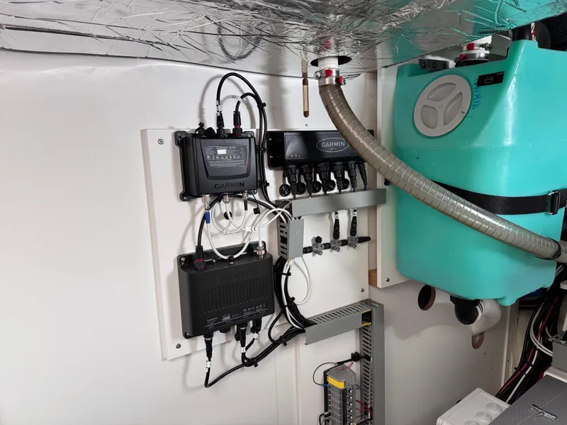 Slide: The Image of Electrical system and components inside a 2023 Prestige 520 F-Line yacht. - 27